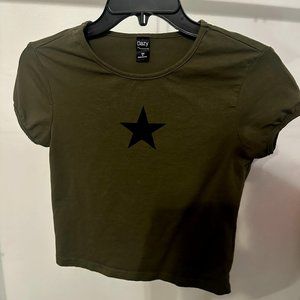 Forest Green Star Pattern Crop Top